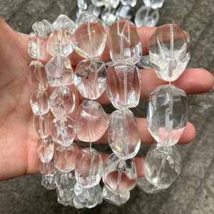Natural Brazilian White Crystal Smoky Quartz Loose Beads Irregular Faceted Gemstone Strands For DIY Jewelry Making Bracelet Necklace Accessories