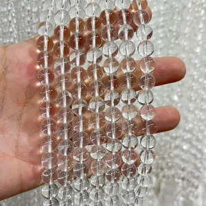 Macro view of clear transparent natural stone round beads for DIY bracelet making