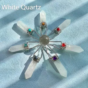Natural clear crystal hexagonal column energy set with multi-color stones ornament