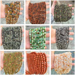 Natural Stone Round Loose Beads DIY Bracelet Jewelry Making Dragon Blood Stone Red Jasper Ocean Stone Picture Jasper Strands