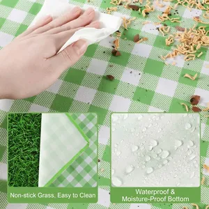 Waterproof green checkered outdoor picnic mat with easy-clean and grass-resistant surface.