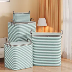 Set of four green and white striped large capacity storage bags for clothes and quilts