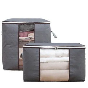Grands sacs de rangement durables pour couettes en non-tissé avec fenêtre en gris