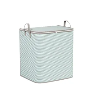 Large capacity waterproof striped storage bag for clothes and quilts with handles