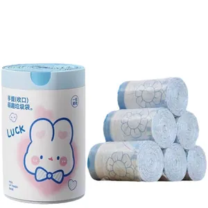 Cartoon Blue Heart Rabbit Drawstring Garbage Bags Thickened Portable Household Trash Bags With Automatic Closure