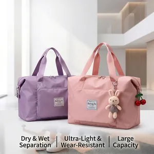 Bolsas de viaje plegables de gran capacidad en rosa y violeta con colgantes