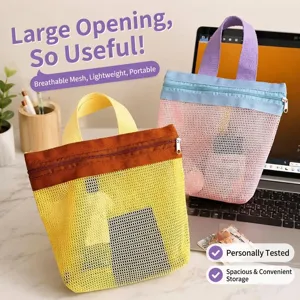 Modern Color Block Nylon Mesh Cosmetic Storage Bag Portable Handheld Travel Toiletry Makeup Pouch Organizer For Unisex
