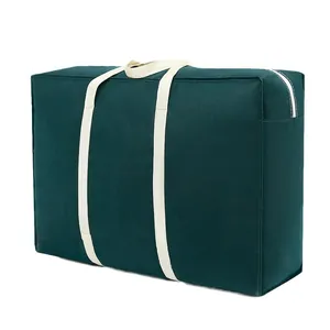 Durable dark green large capacity storage bag for moving heavy clothes and quilts