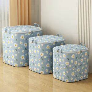 3er-Set blaue Aufbewahrungstaschen mit Gänseblümchen-Muster für Kleidung und Betten