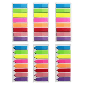 Set di 6 fogli di segnapagina adesivi fluorescenti in 8 colori, piatti e a freccia