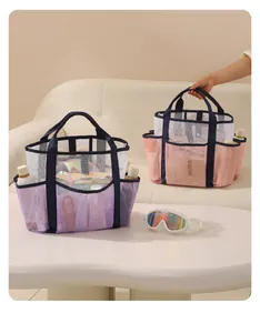 Large mesh beach bags for toiletries and swimming gear in purple and pink colors