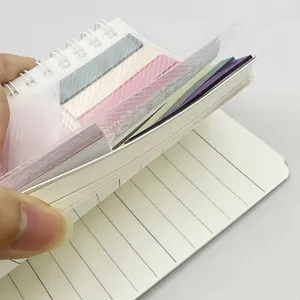 Detailed view of multi-functional spiral sticky note notebook with colorful tabs