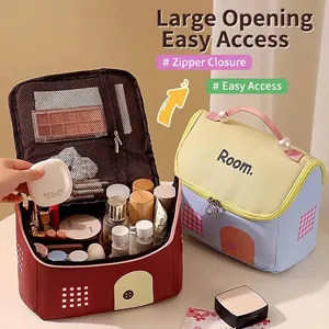 House-shaped large capacity waterproof makeup bag with handle and compartments