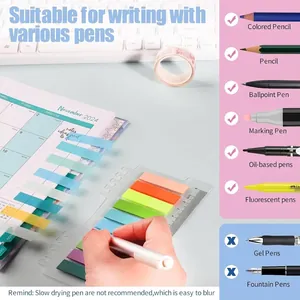Lot de marque-pages règle Morandi transparents multicolores pour agenda et prise de notes