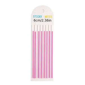 Detailed view showing dimensions of long pink PET index stickers for book marking