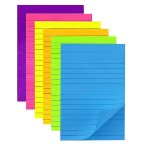 Detailed view of multi-colored lined sticky notes featuring vibrant fluorescent hues.