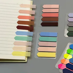 Macro view of semi-transparent Morandi PET index tabs applied on a notebook page