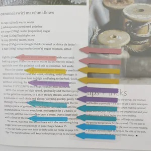 Detailed view of colorful Morandi transparent arrow index stickers for reading and marking pages.