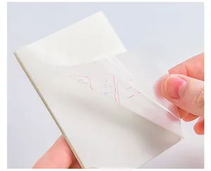 Detailansicht von transparenten Haftnotizen mit Handschrift und abziehbarer Textur.