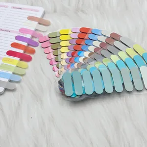 Macro view of Morandi colorful semi-circle sticky index tabs applied to a planner page
