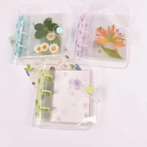 Mini 3-ring transparent PVC binder notebook with floral and berry pattern inserts