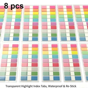 Set van 8 verpakkingen transparante PET-indextabs in felle neonkleuren voor markering