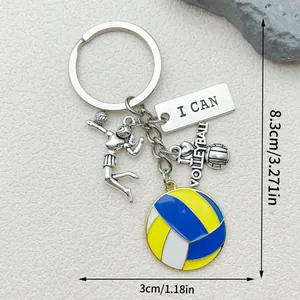 Silver alloy volleyball keychain with dimensions 8.3cm length and 3cm ball diameter