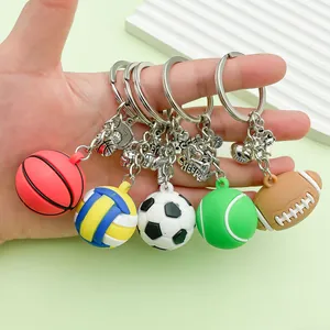 Detailed view of variety of sports ball keychains including basketball and soccer