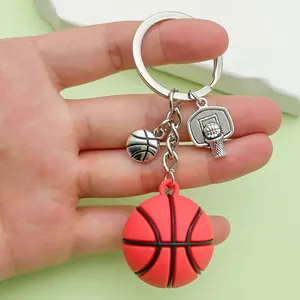 Detailed view of a creative basketball theme keychain featuring PVC and metal charms