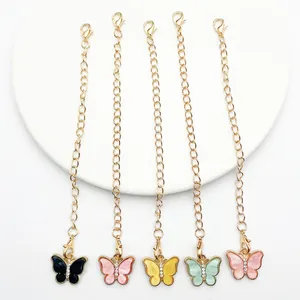 Assorted colorful rhinestone butterfly charm accessory chains with lobster clasps