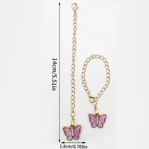 Dimensions of cute butterfly chain with lobster clasp and purple rhinestone pendant