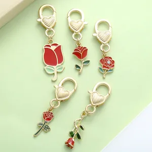 Set of five elegant heart-shaped rose lobster clasps for DIY jewelry and bag charms