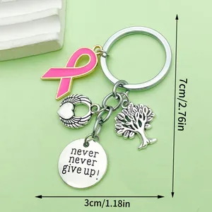 Vista detallada del llavero con lazo rosa para concienciación sobre cáncer de mama