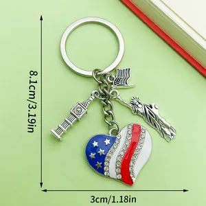 Detailed measurements showing the size of USA souvenir keychain with Statue of Liberty charm
