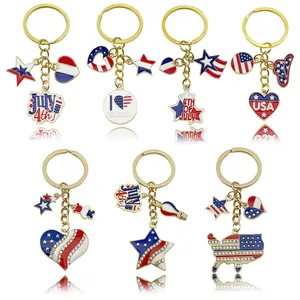 Set of American Independence Day keychains with flag patterns and July 4th charms.