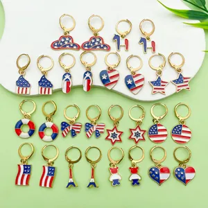 Variety of Independence Day earrings with American flag enamel pendants in multiple shapes.