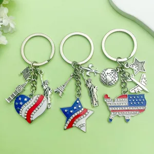 USA Independence Day souvenir keychains with Statue of Liberty and flag patterns charms