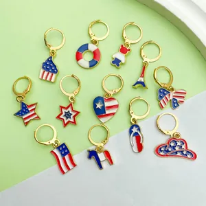 Detail view showing Independence Day themed earrings with various star and stripe charms.