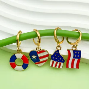 Set of Independence Day themed enamel drop earrings featuring American flag patterns