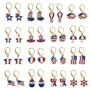 Independence Day hoop earrings set featuring US flag and patriotic enamel charms