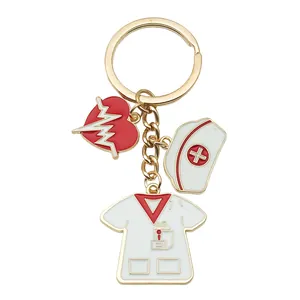 Creative nurse themed alloy keychain with heart, cap and uniform charms for bag or car decor