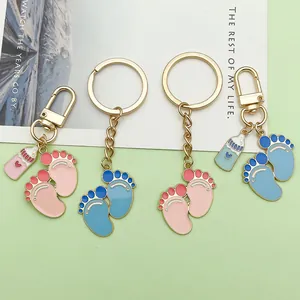 Cute Alloy Drip Oil Baby Theme Keychain Milk Bottle Footprint Baby Clothes Charm For Bag Car Hanging Accessory Gift