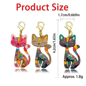 Colorful cartoon cat alloy pendants size chart showing 4.2cm height and 1.7cm width