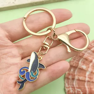 Cartoon Whale Dolphin Enamel Keychain Alloy Metal Ocean Animal Pendant For Women Bag Charm Key Ring Gift Jewelry