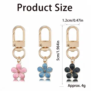 Detailed dimensions of Korean style cherry blossom metal keychains in three colors