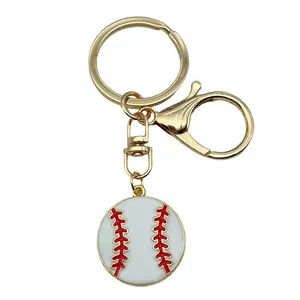 Porte-clés pendentif baseball de sport avec anneau et fermoir dorés