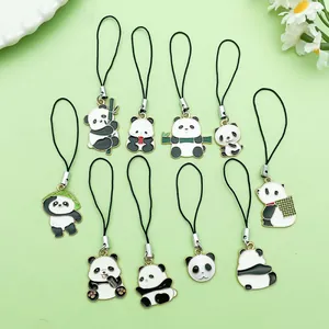 Detailed collection of cute enamel panda charms with different playful poses