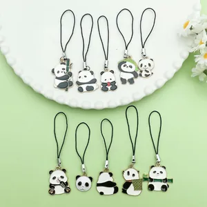 Detailed view of ten unique cute panda charms with high-quality enamel finish and black straps
