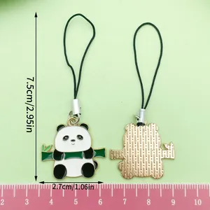 Detailed dimension diagram showing the size of cute enamel panda keychain with hanging strap
