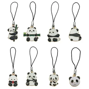 Detailed view of 8 adorable Chinese style panda enamel charms for bags and accessories